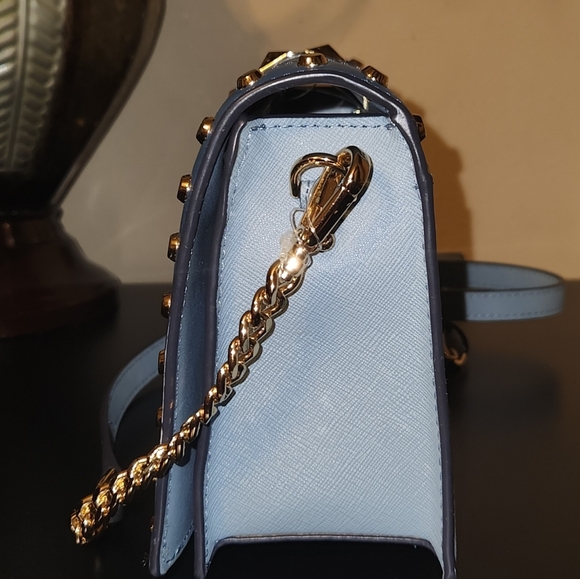 MICHAEL KORS JET SET Small Studded Shoulder Crossbody Handbag Blue/Lt. Blue Gold - Picture 2 of 6
